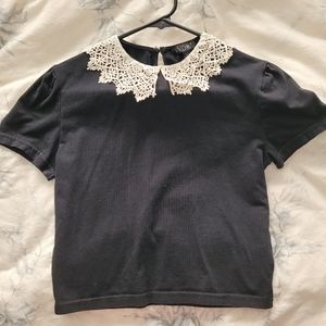 Widow Black Scalloped Crop T Shirt